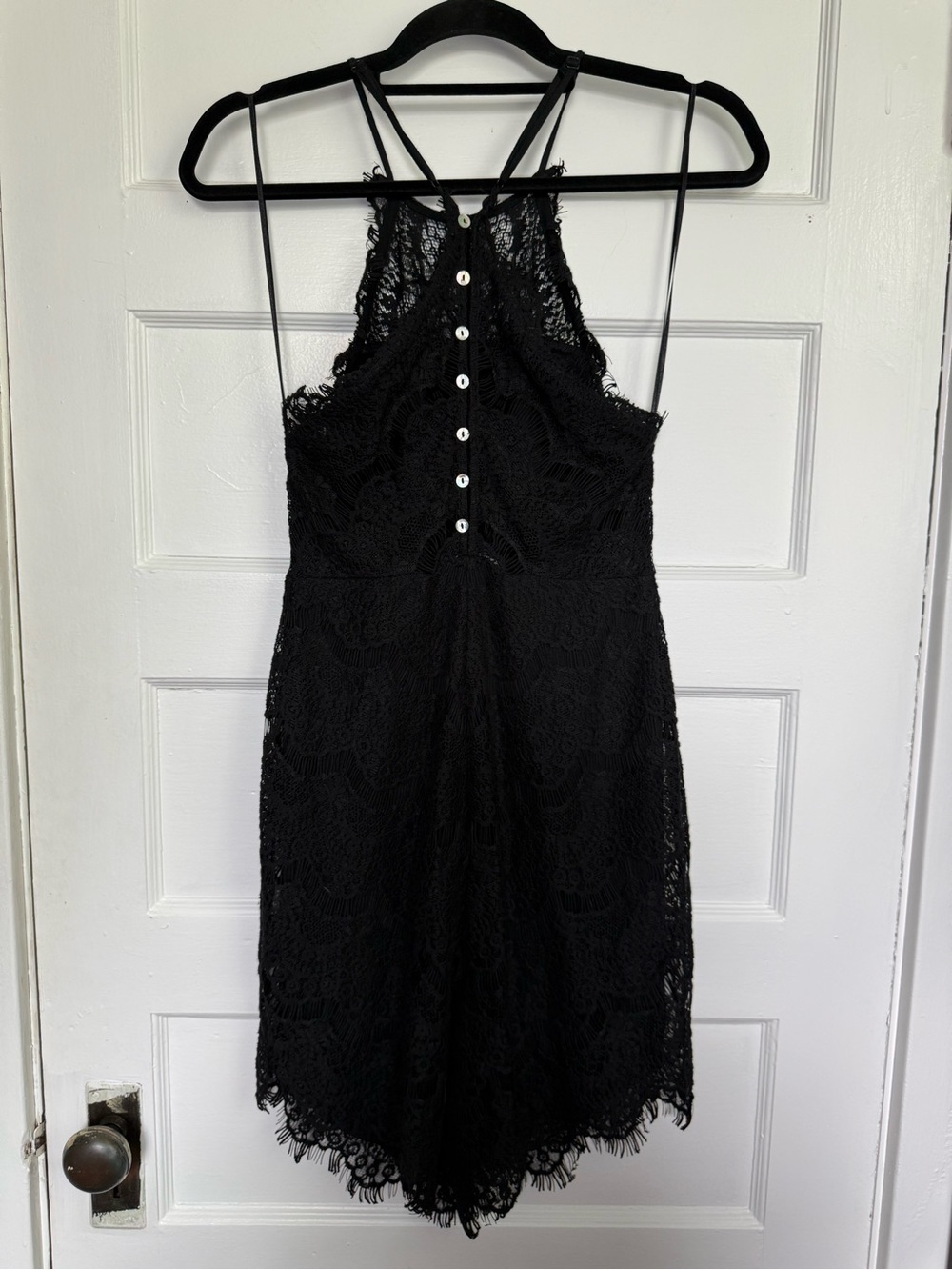 Free People ‘She’s Got It’ Black Lace Slip Mini Dress w/ Pearl-Accent Back Vampy - Picture 9 of 13